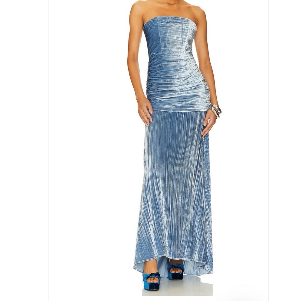 House of Harlow 1960 Light Blue Metallic Backless Gown